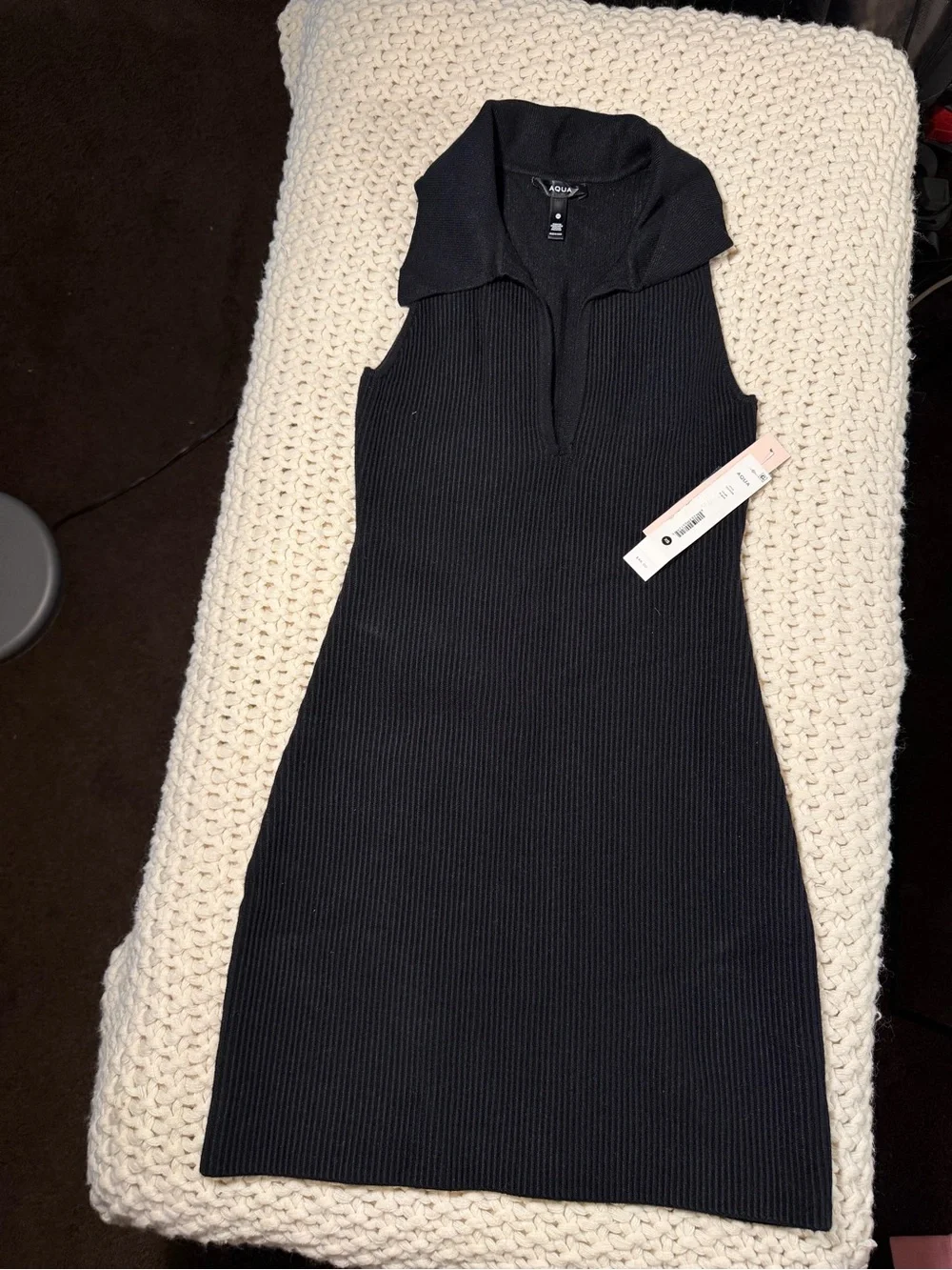 Aqua Black Sleeveless V-Neck Collar Mini Dress